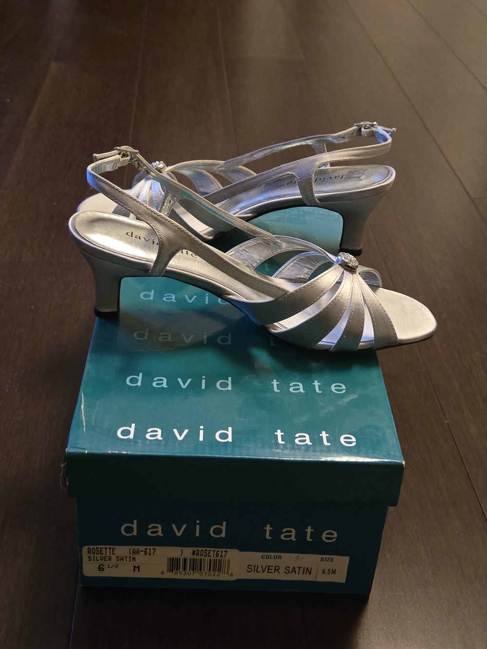 David Tate Silver Satin Rosette Slingback Pumps